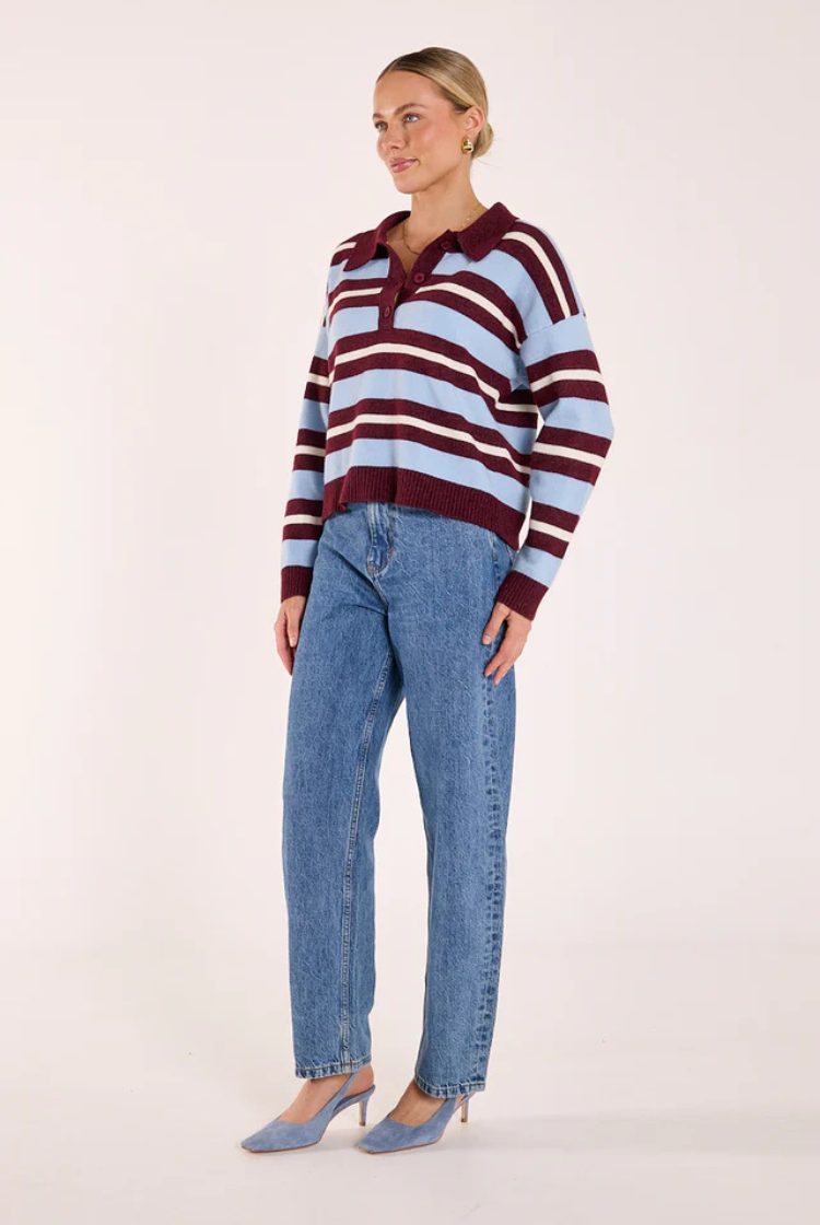 Stefi Knit | Wine/ Blue Stripe