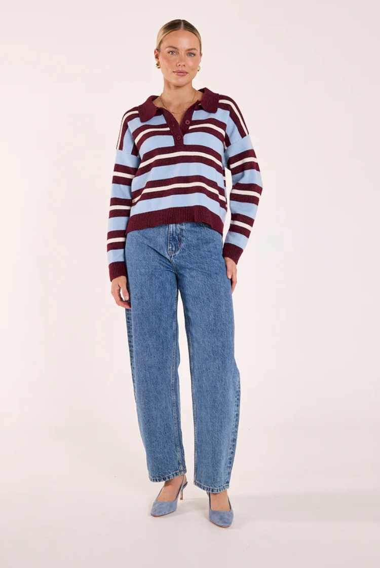 Stefi Knit | Wine/ Blue Stripe