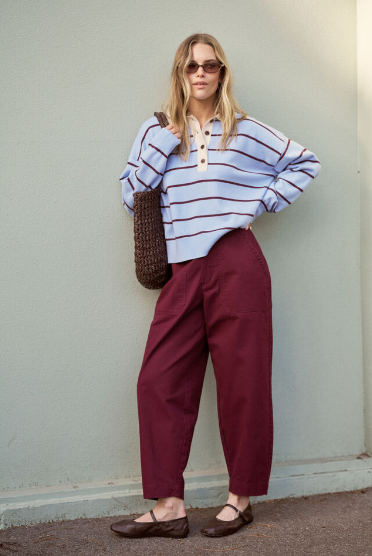 Jessa Rugby Knit | Sky Blue Stripe