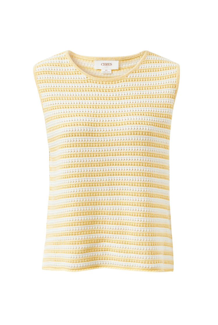 Margot Mesh Knit Tank | Butter Milk Fine Stripe