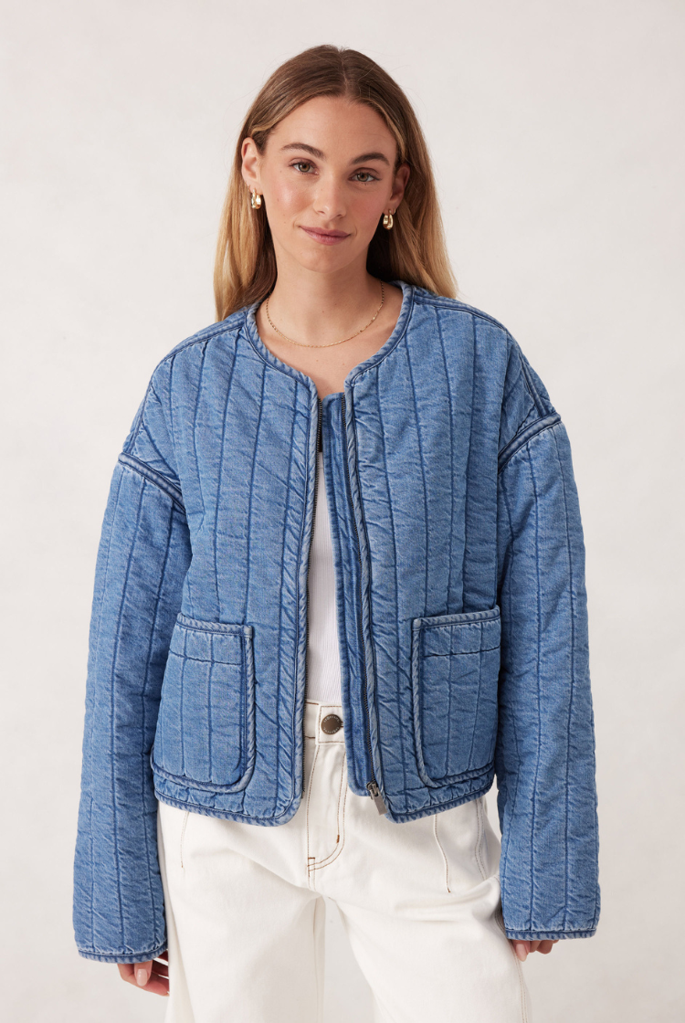 Comfy Quilted Boxy Jacket | Worn Blue Denim