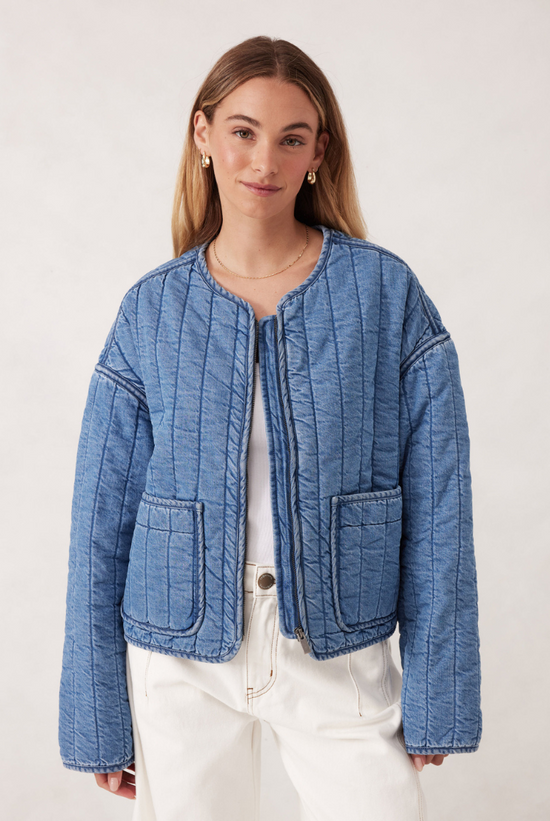 Comfy Quilted Boxy Jacket | Worn Blue Denim