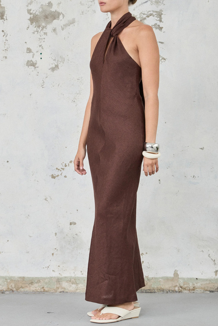 Cross-Over Linen Dress | Chocolate