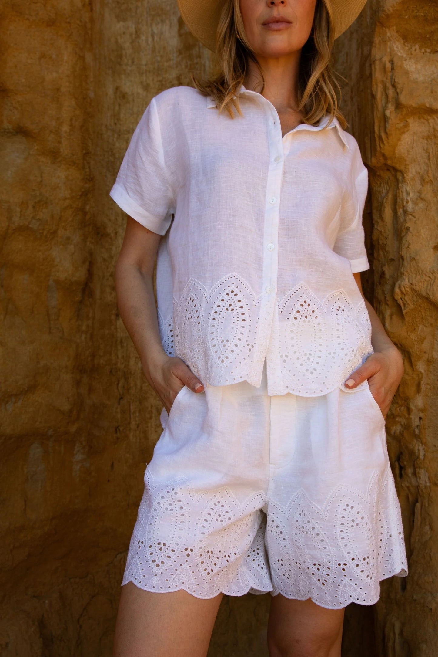 Oversized Embroidered Hemline Shirt | White