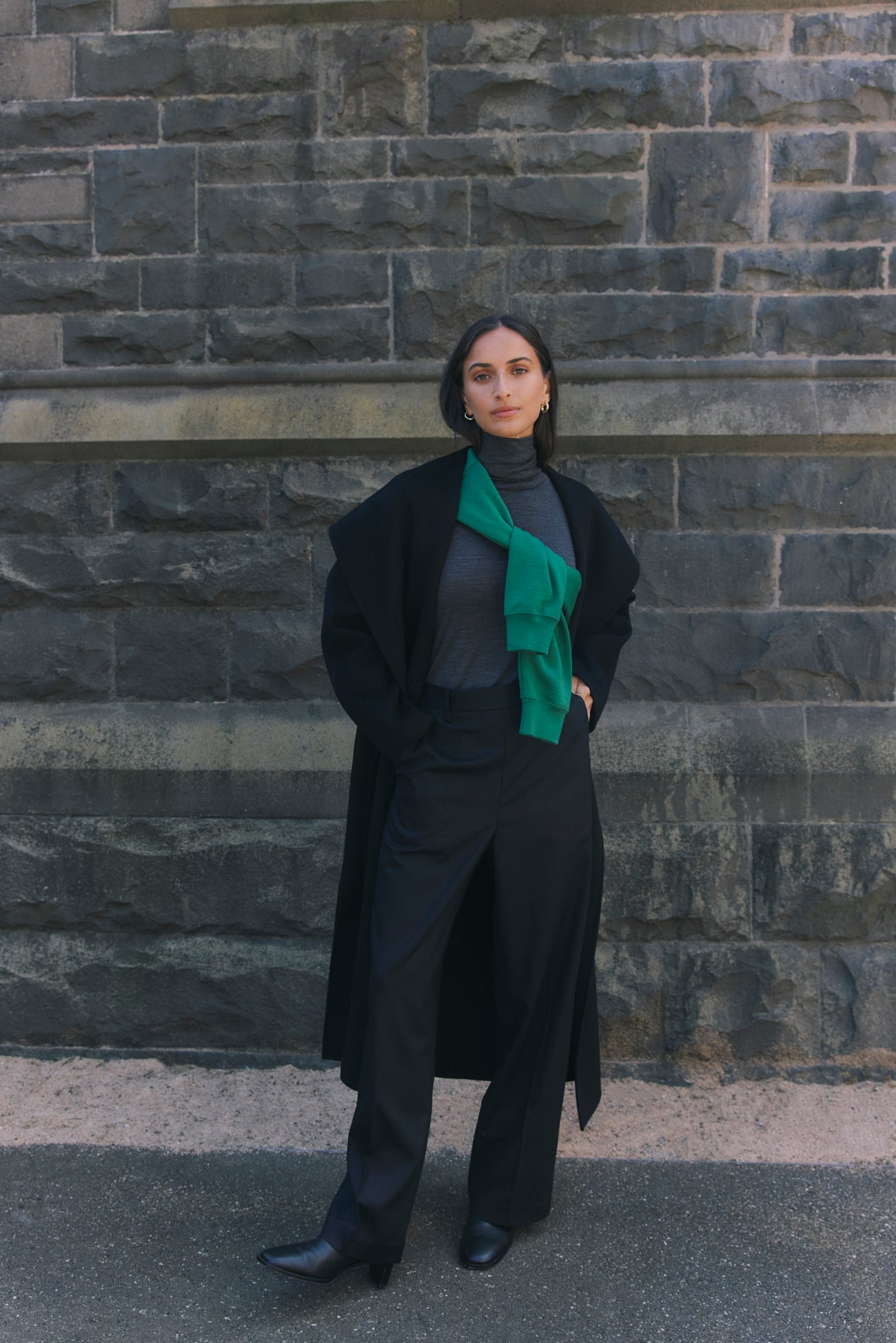 Wool Wrap Coat | Black
