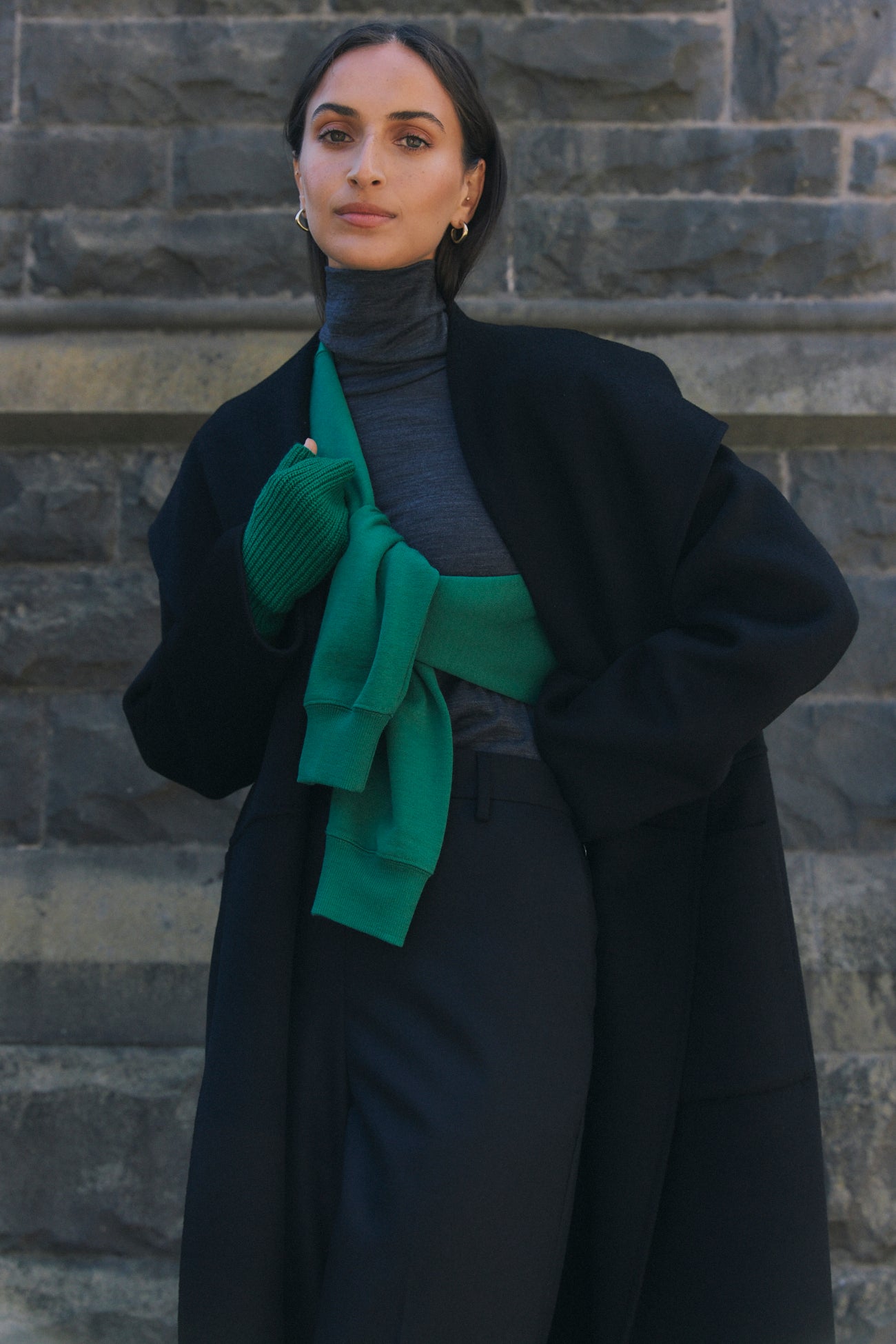 Wool Wrap Coat | Black