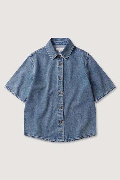 Boxy Denim Short Sleeve Shirt | Dark Stone