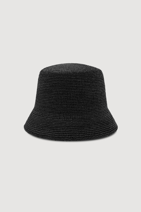 Raffia Short Brim Bucket Hat | Black