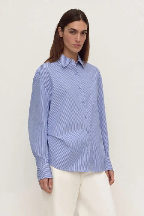 Ava Stripe Poplin Shirt | Navy Stripe