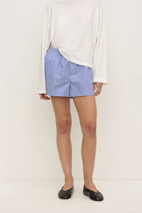 Ava Stripe Poplin Short | Navy Stripe