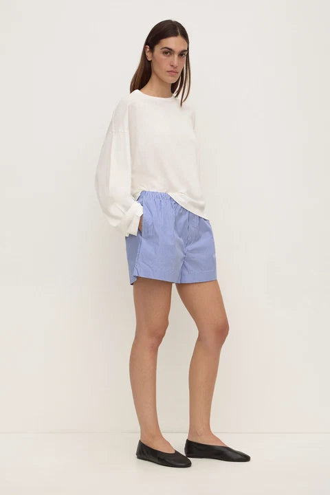 Ava Stripe Poplin Short | Navy Stripe