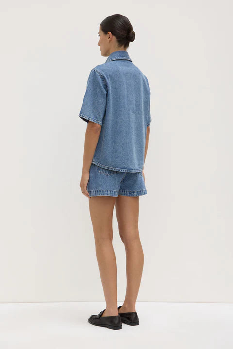 Boxy Denim Short Sleeve Shirt | Dark Stone