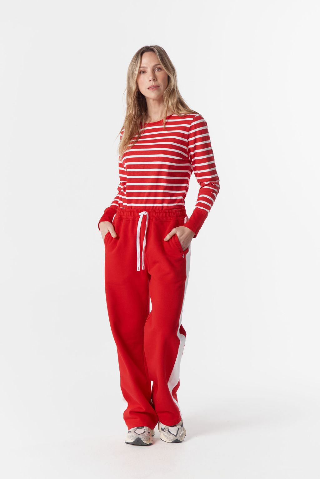 Stripe Trackie | Salsa / White