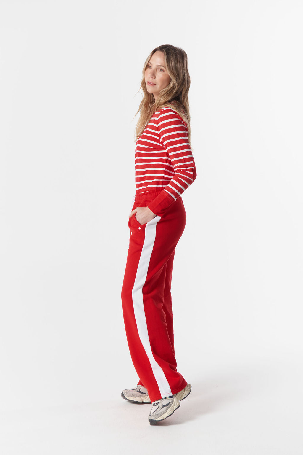 Stripe Trackie | Salsa / White