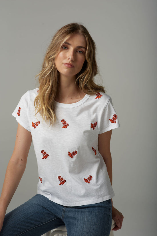 Embroidered Boots Tee | White