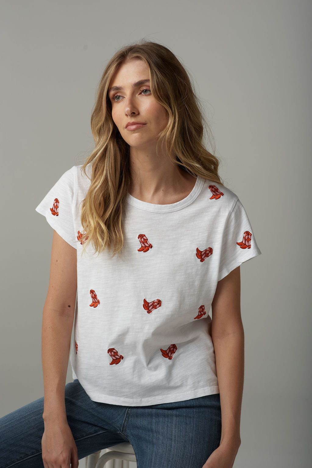 Embroidered Boots Tee | White