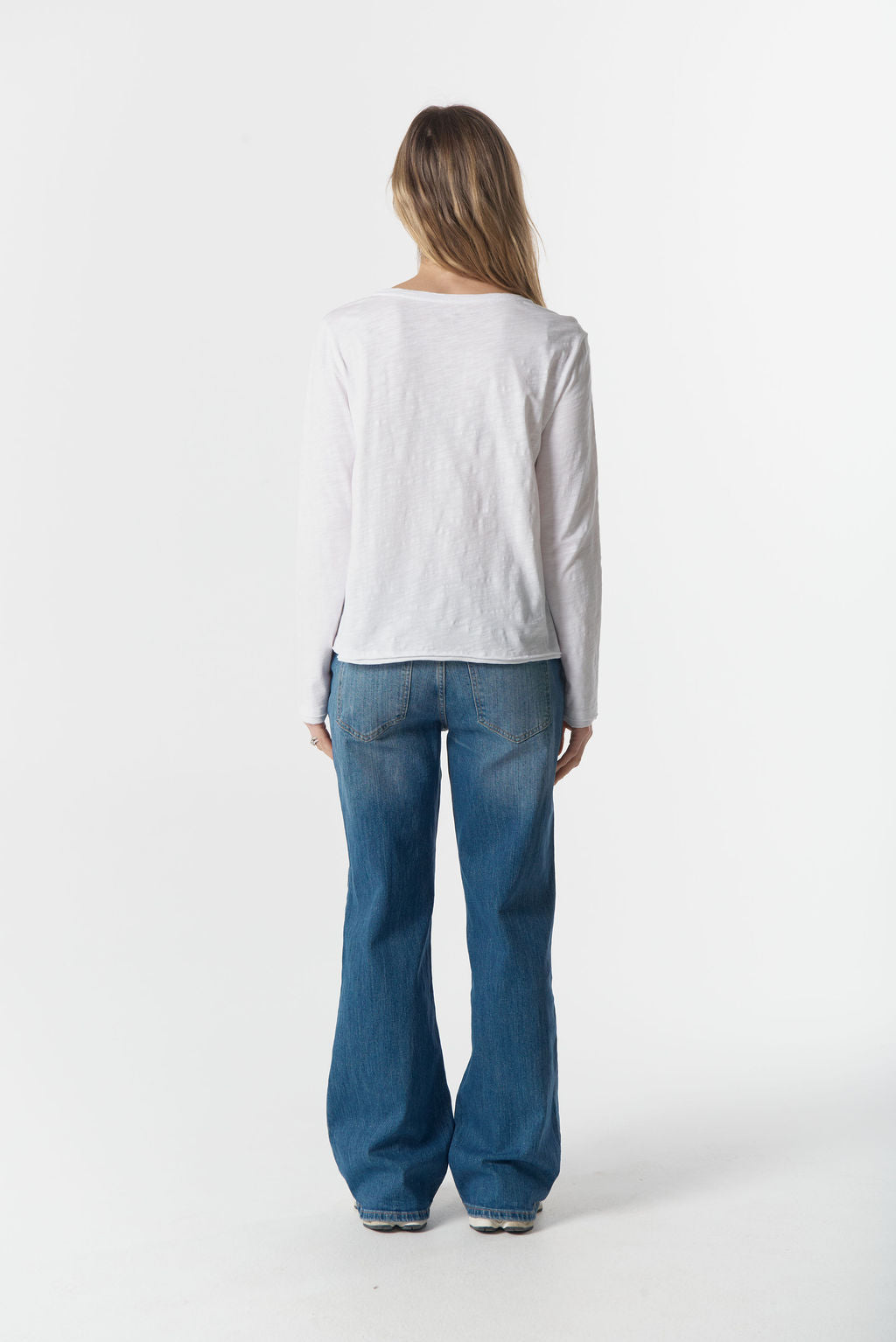 Front Split Long Sleeve Tee | White