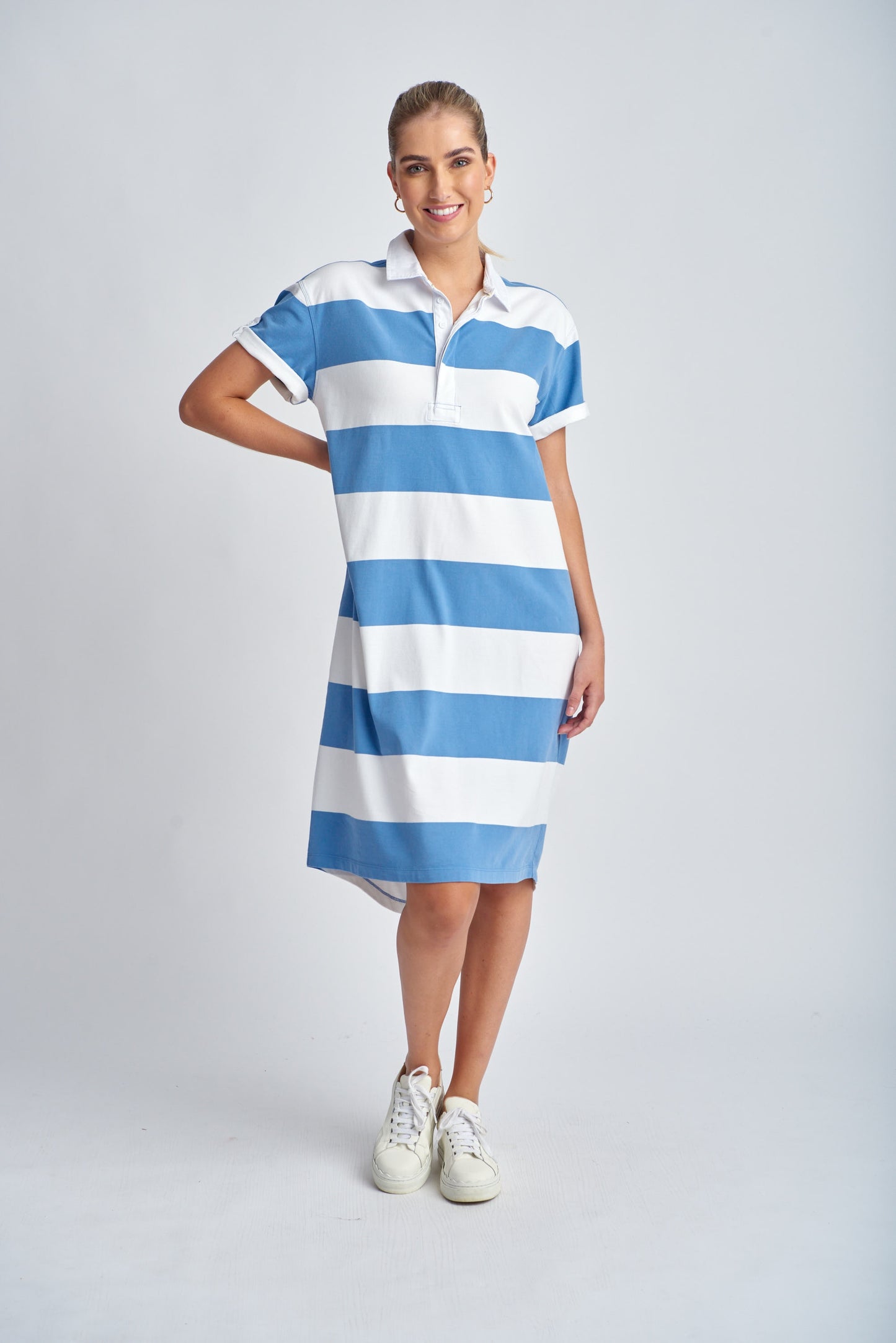 Stripe Rugby Dress | White & Deep Blue