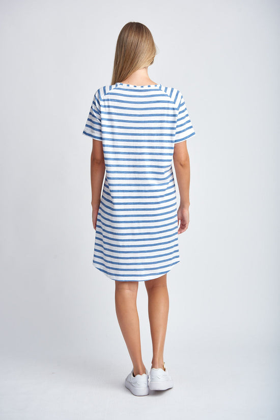 Stripe Ragaln Sleeve Dress | White & Deep Blue