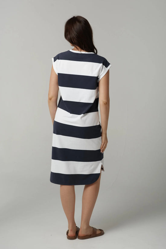 Club Cotton Stripe Dress | Navy Stripe