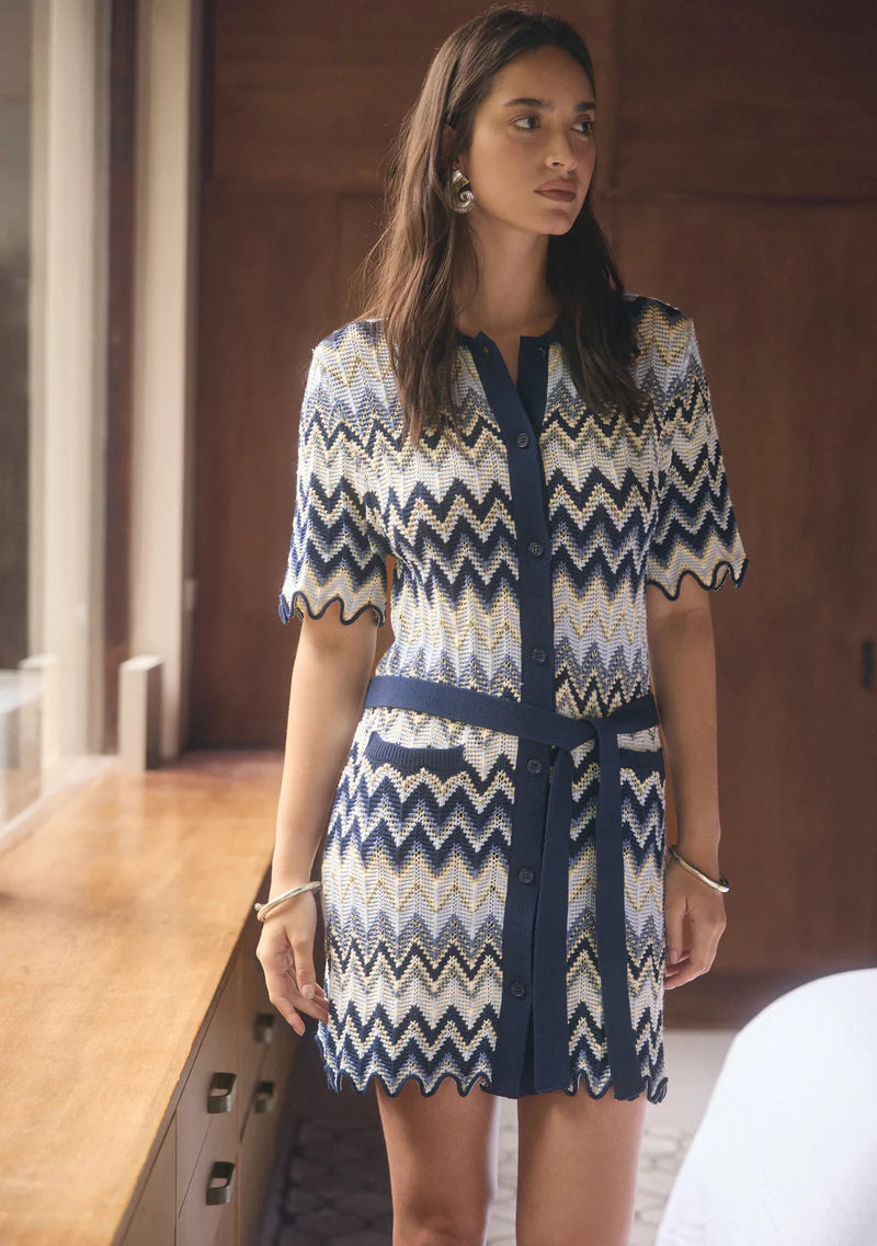 Pulse Knit Mini Shirt Dress | Classic Navy