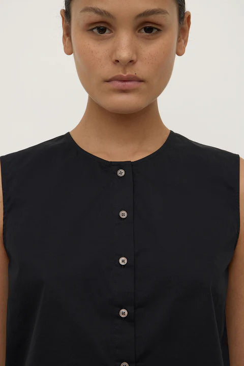 Cherri Button Front Top | Black