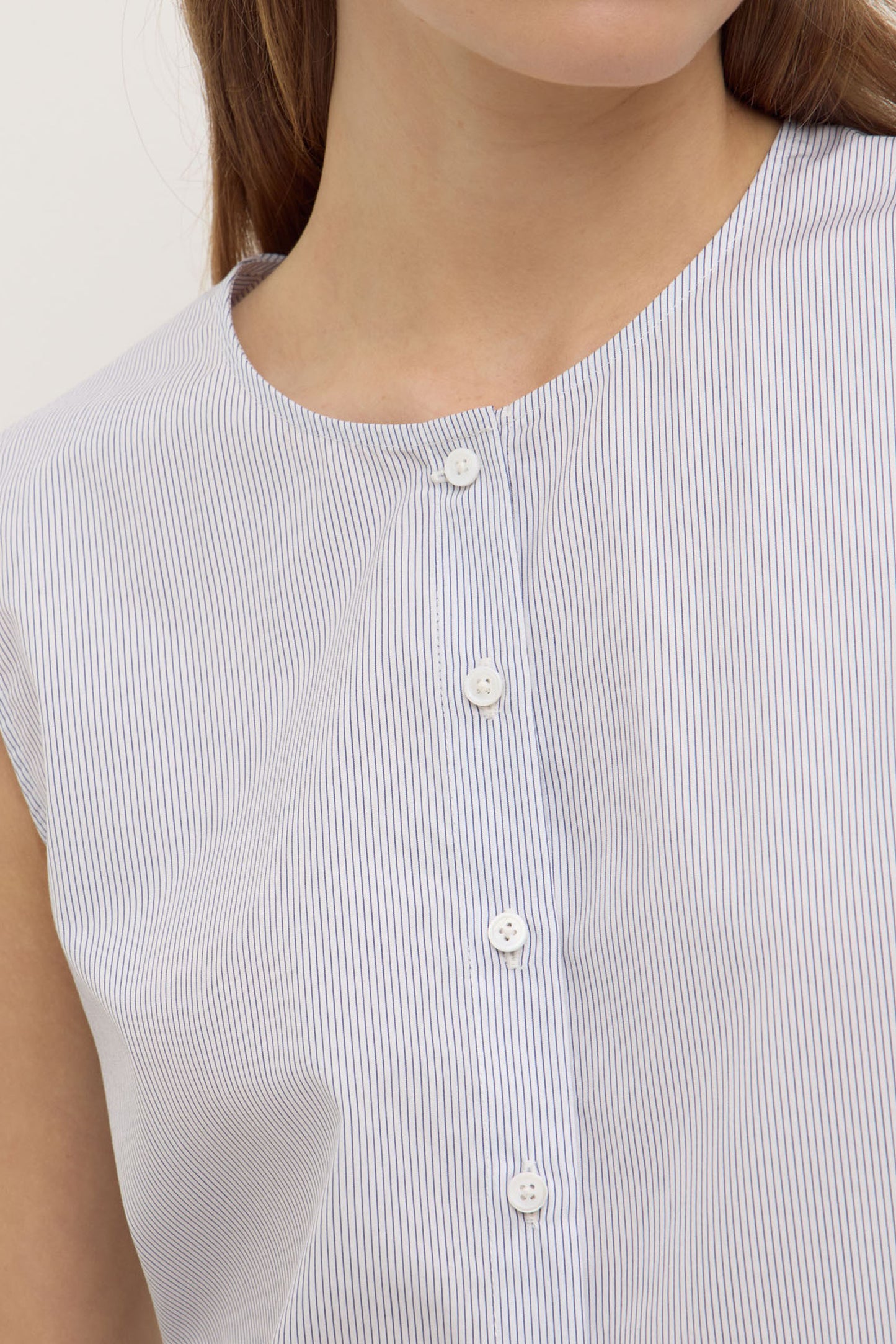 Cora Stripe Button Front Top | White/ Navy Stripe