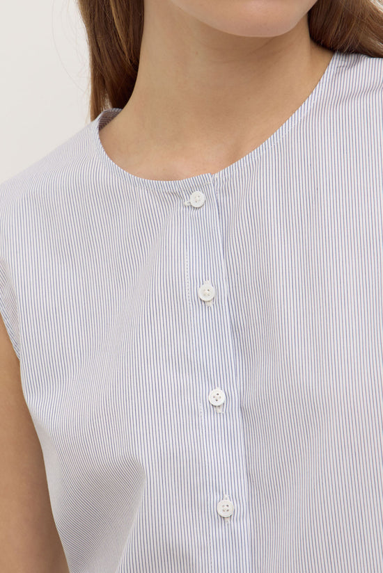 Cora Stripe Button Front Top | White/ Navy Stripe