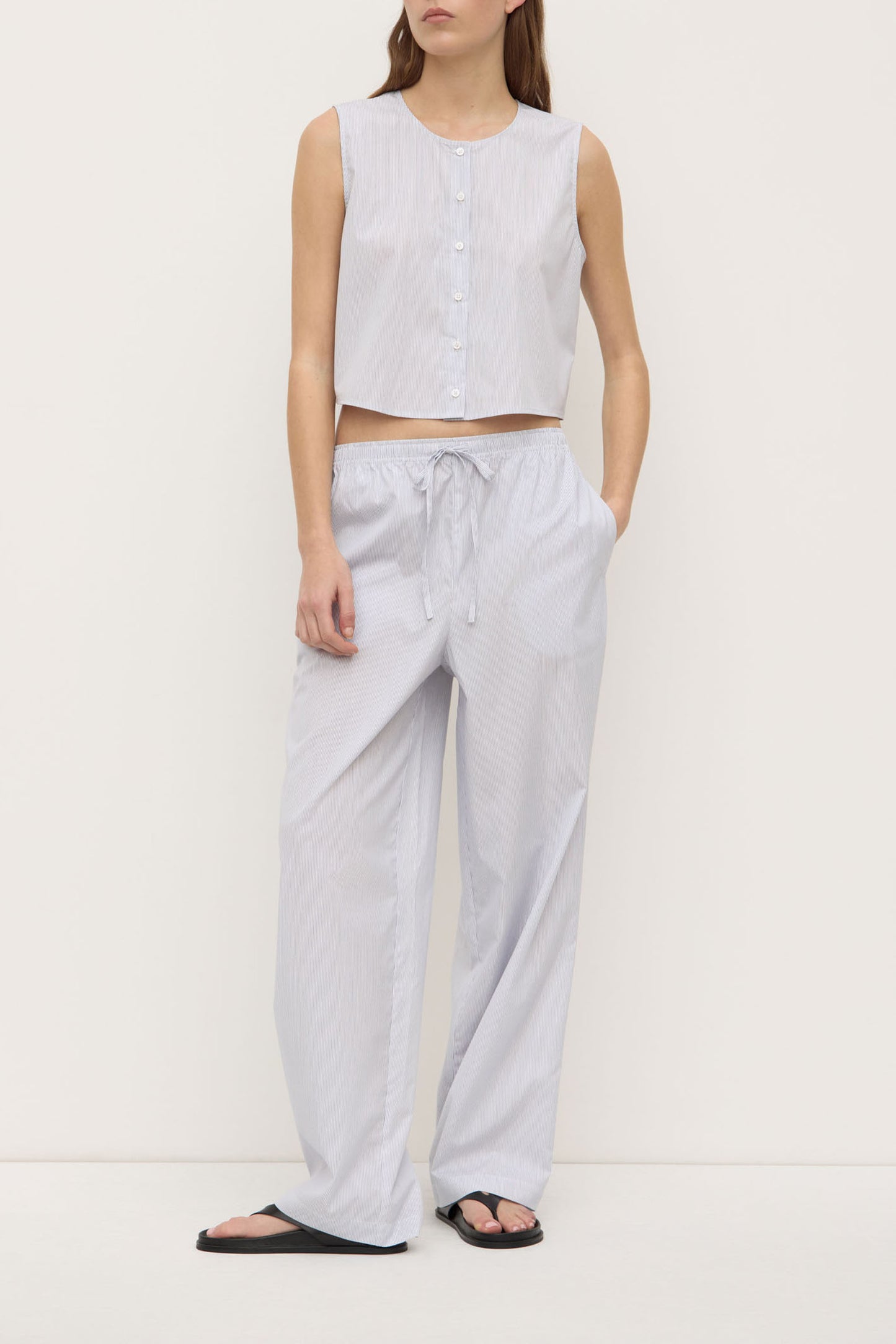 Cora Stripe Button Front Top | White/ Navy Stripe
