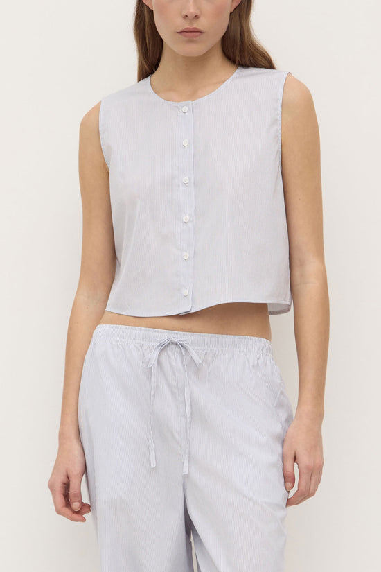 Cora Stripe Button Front Top | White/ Navy Stripe