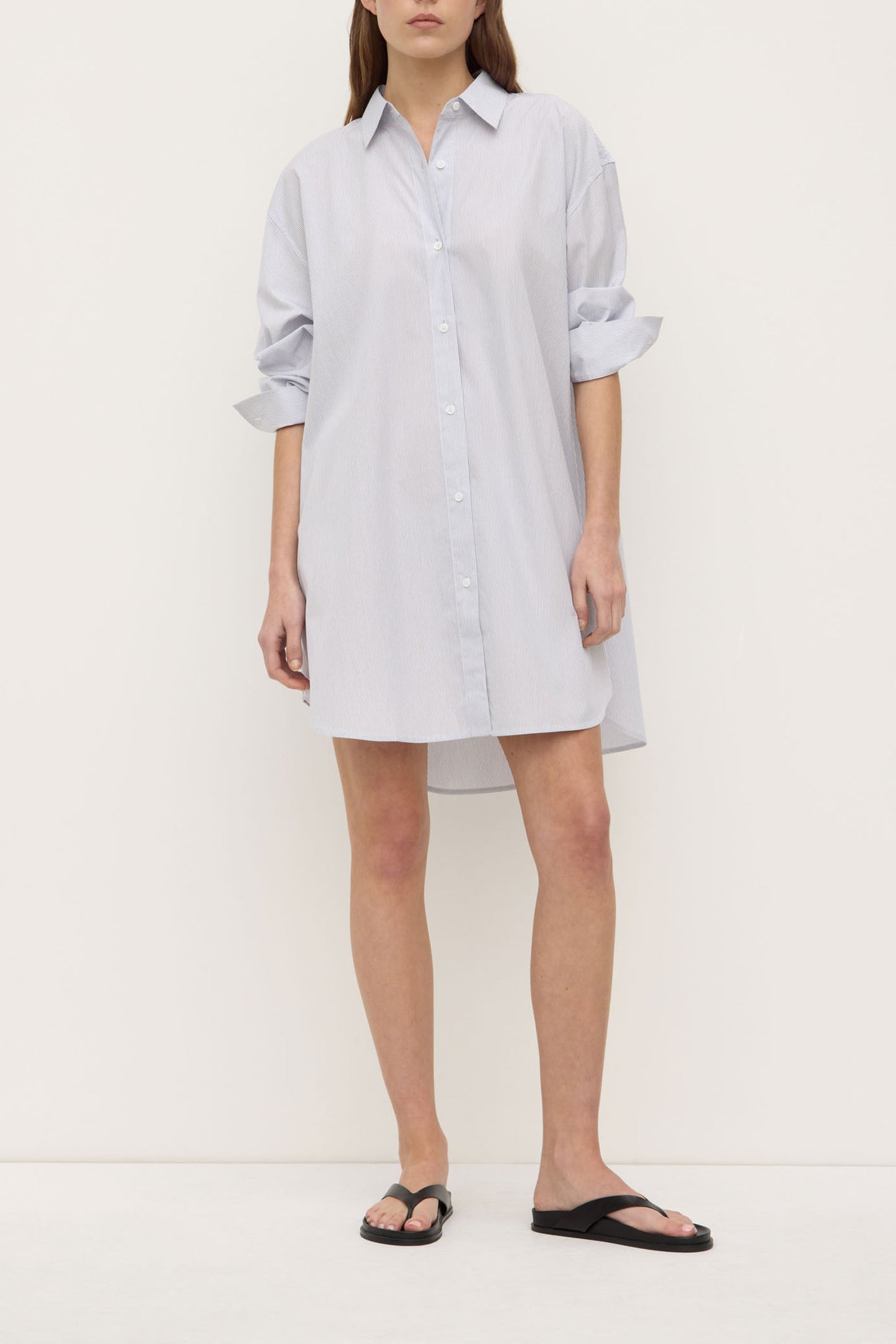 Cora Stripe Shirt Dress | White/ Navy Stripe