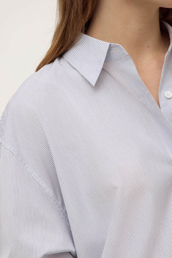 Cora Stripe Shirt Dress | White/ Navy Stripe