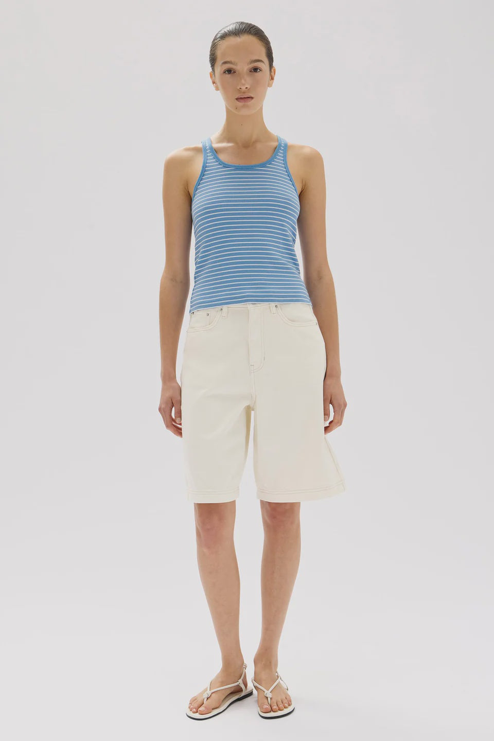 Drew Stripe Rib Tank | Bahama / White