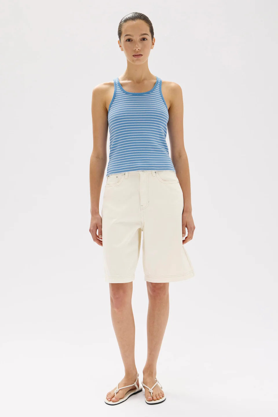 Drew Stripe Rib Tank | Bahama / White