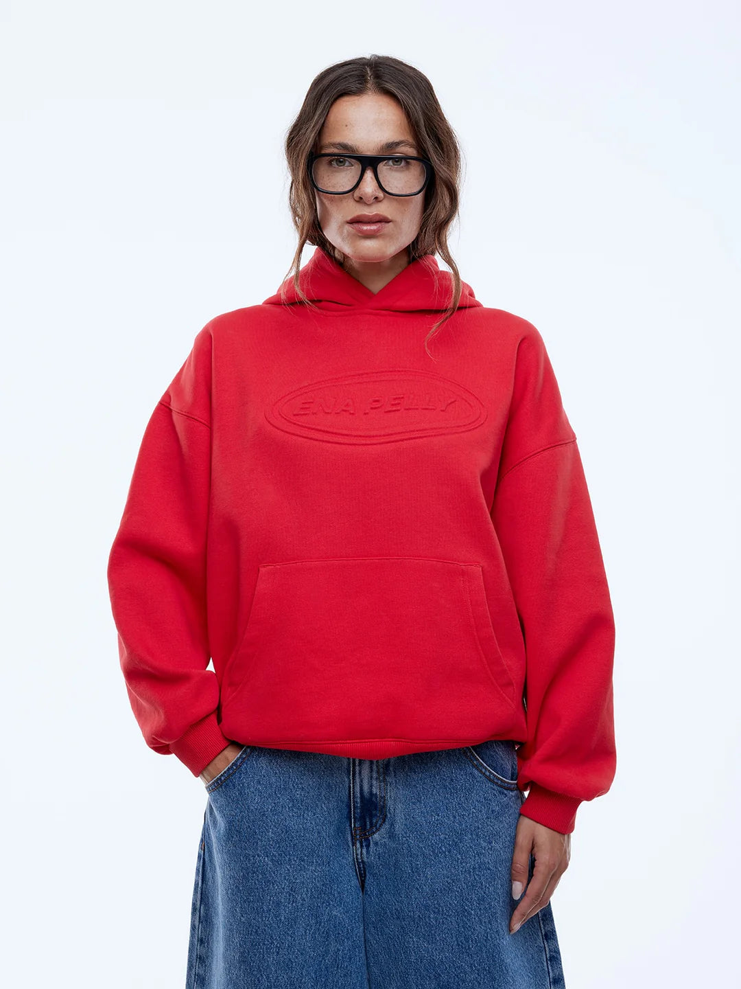Washed Debossed Hoodie | Washed Red