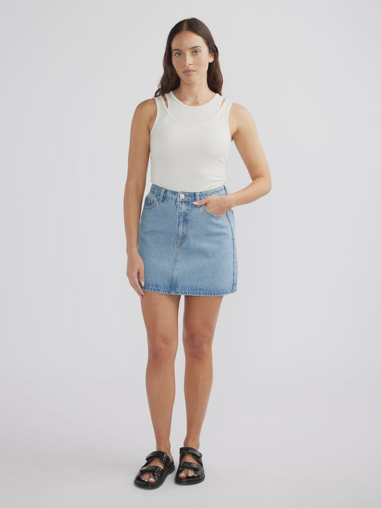 Reese Denim Midi Skirt | Mid Blue Wash