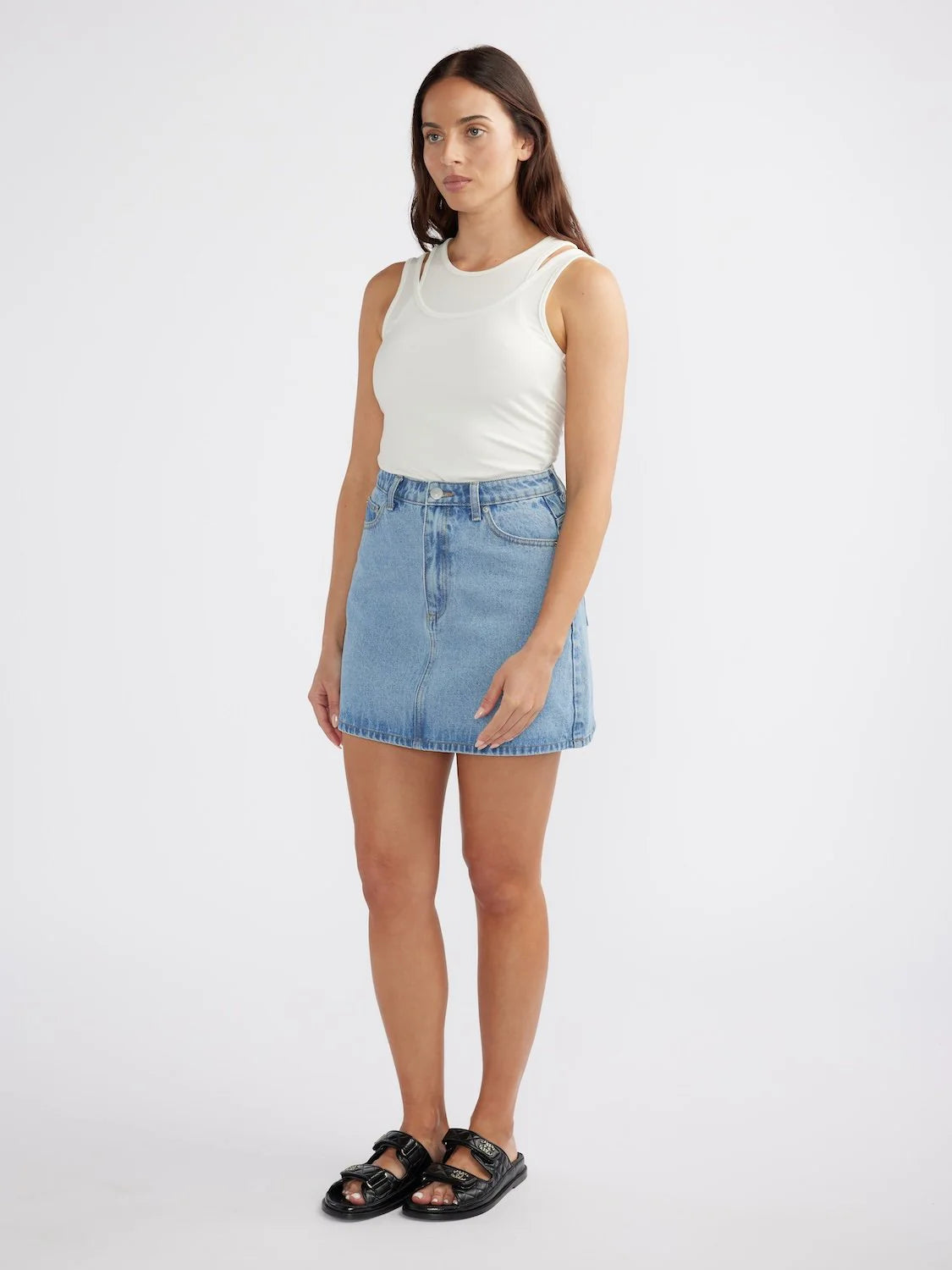 Reese Denim Midi Skirt | Mid Blue Wash