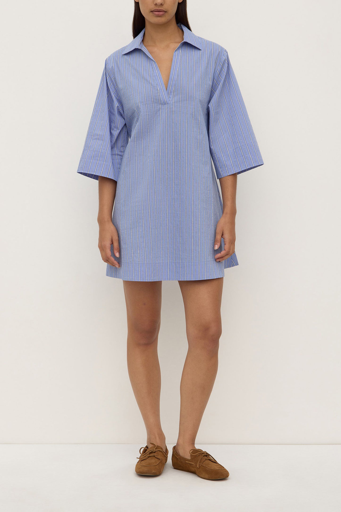 Erina Stripe Mini Shirt Dress | Blue/ White Stripe