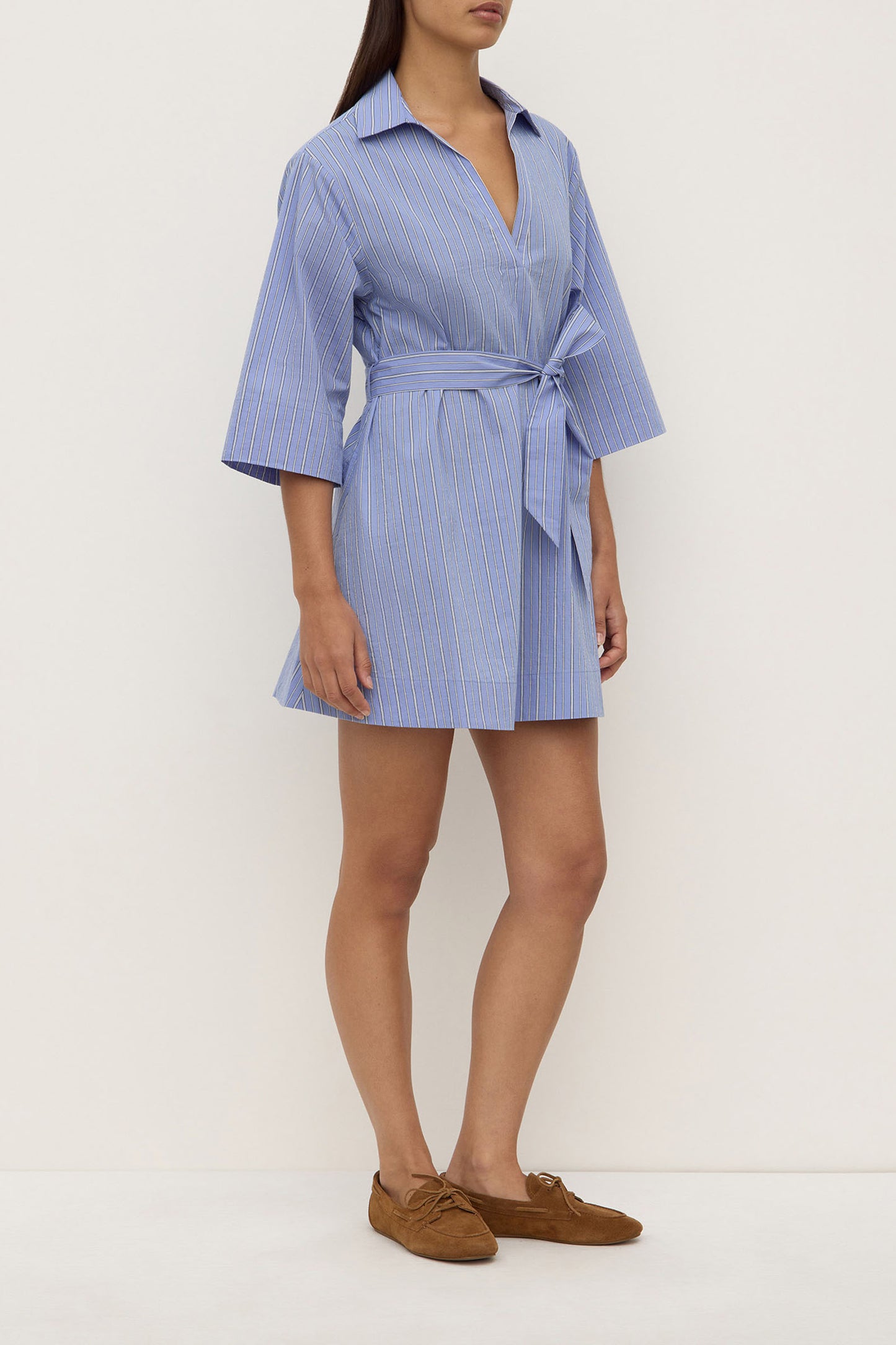 Erina Stripe Mini Shirt Dress | Blue/ White Stripe
