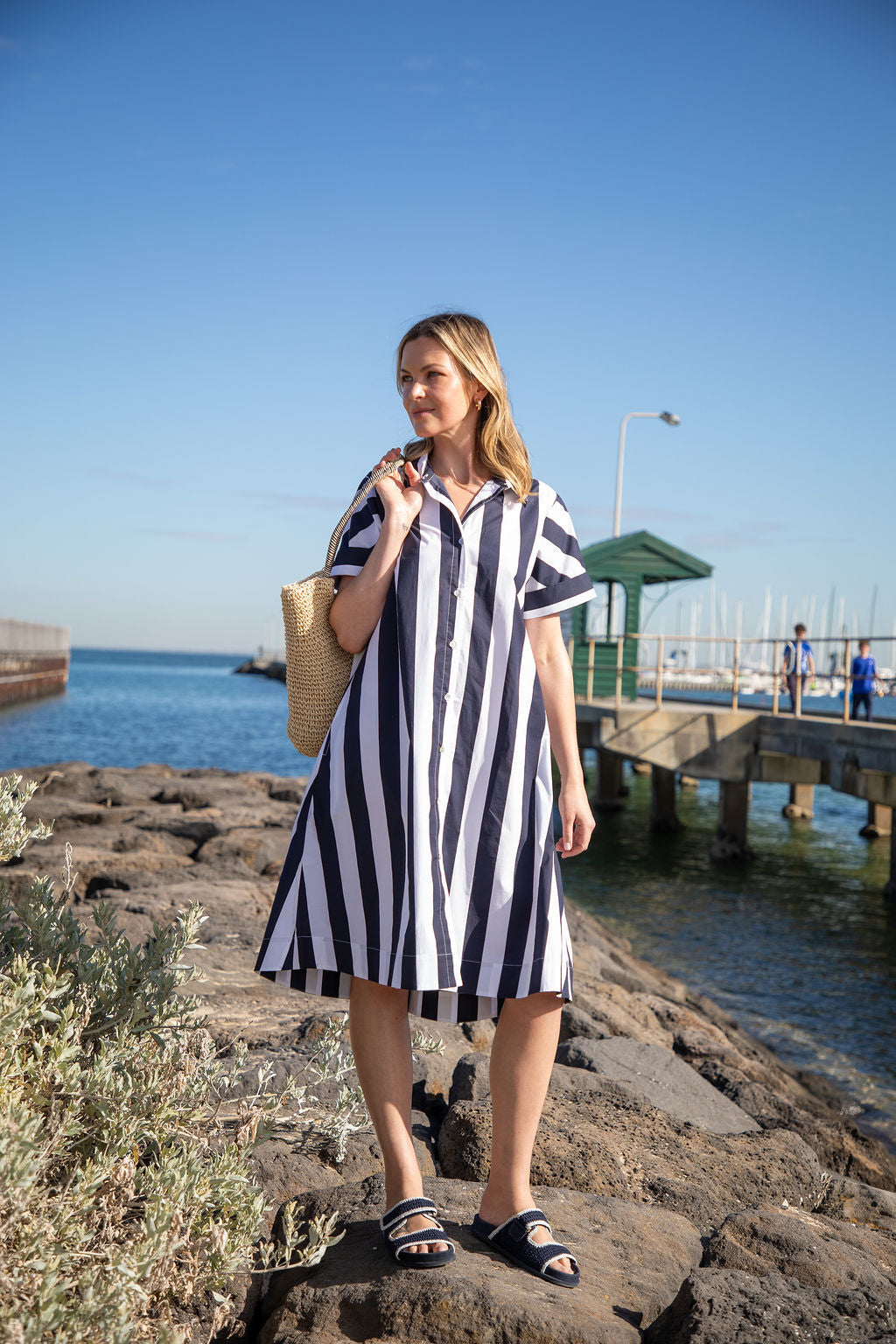 Thick Stripe Dress | Navy Stripe
