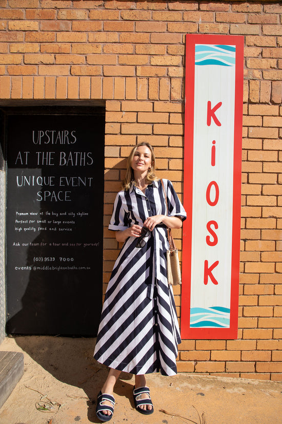 Thick Stripe Midi Dress | Navy Stripe