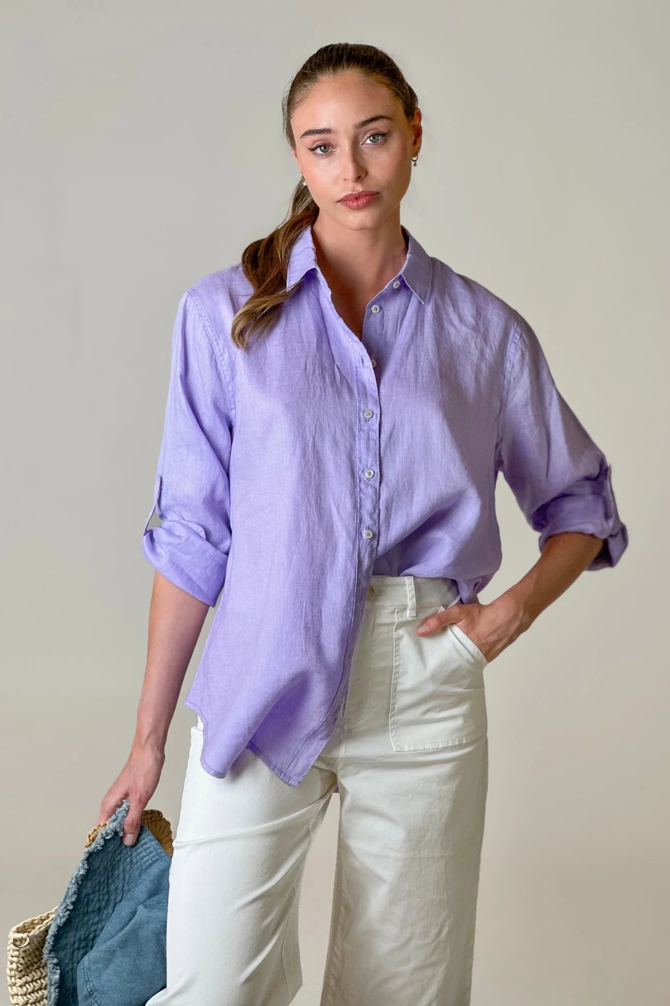 Boyfriend Linen Shirt | Lavender (No Pockets)