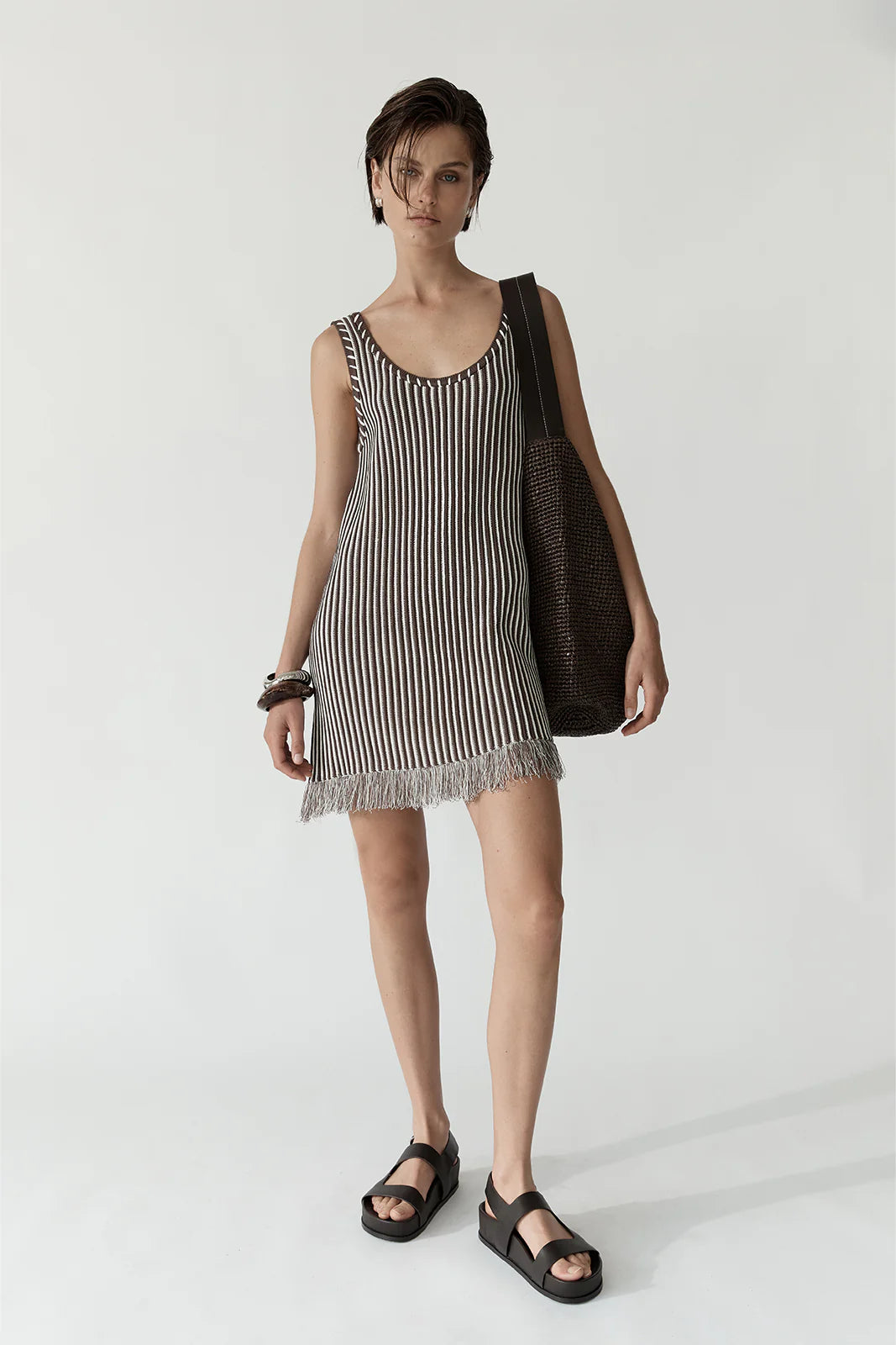 Alessandra Mini Knit Dress | Chocolate Stripe
