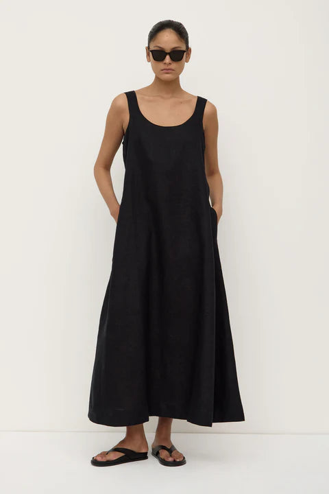 Maree Linen Midi Dress | Black