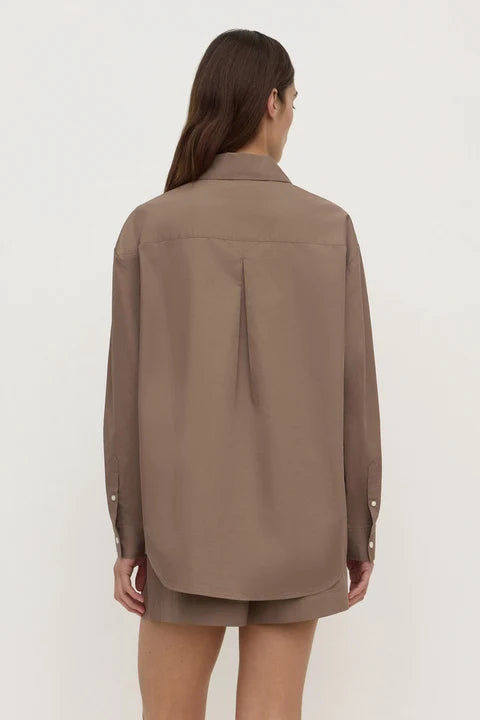 Micha Poplin Long Sleeve Shirt | Dark Sand