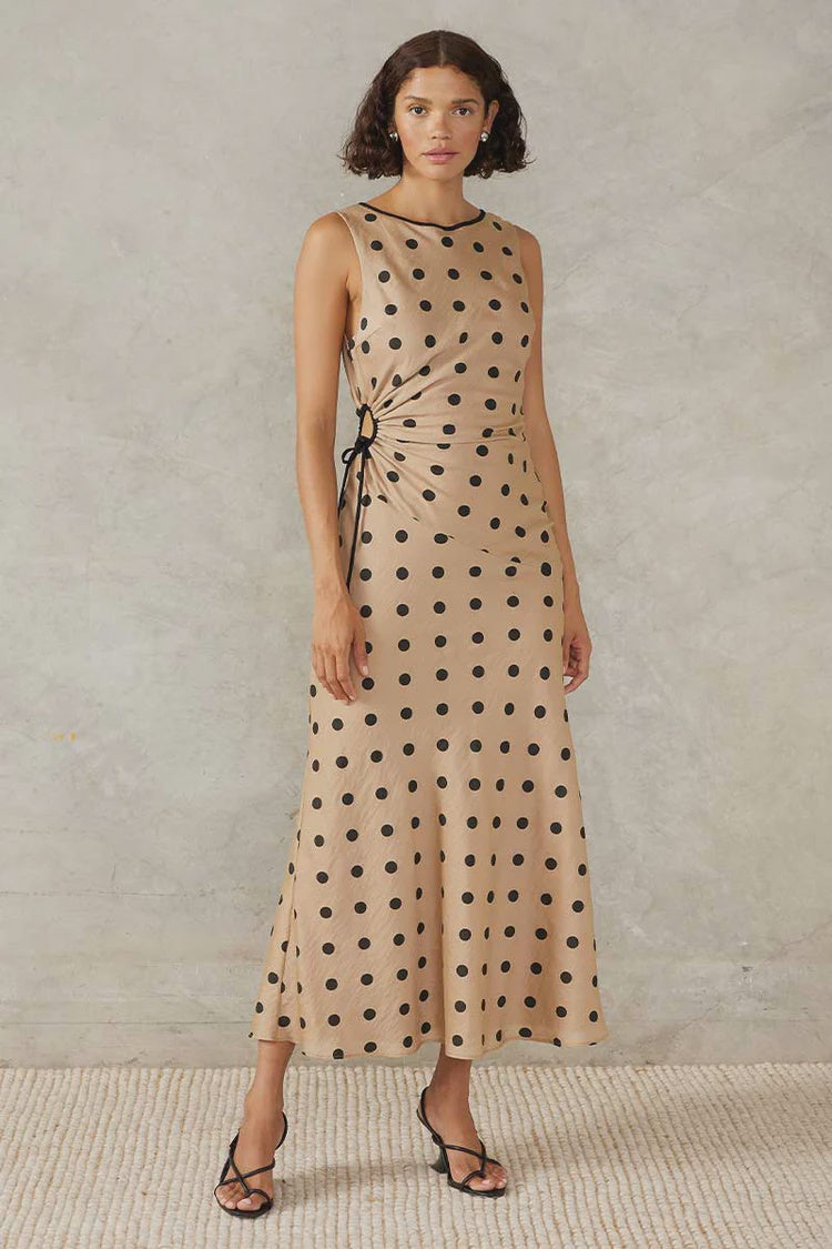 Lucinda Midi Dress | Mocha Polka Dot