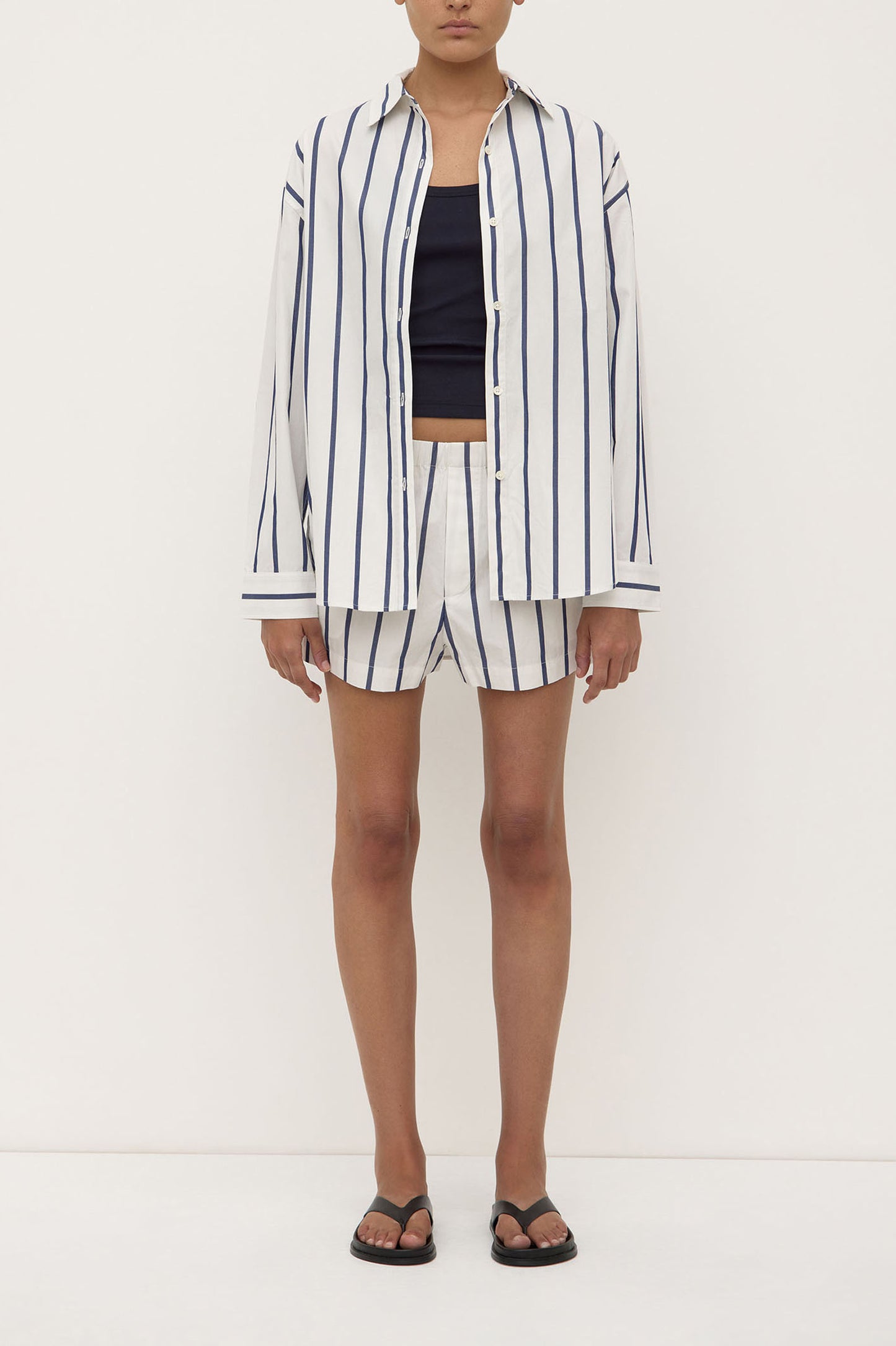 Nara Stripe Shirt | White/ True Navy