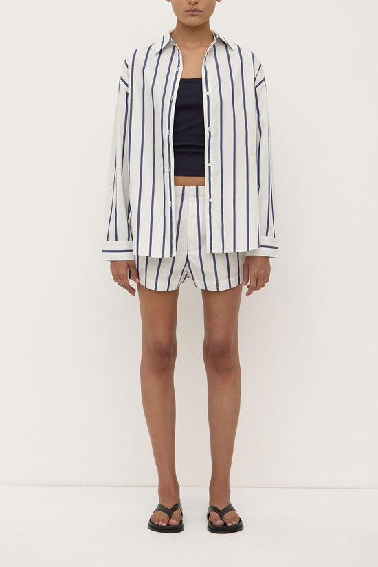 Nara Stripe Shirt | White/ True Navy