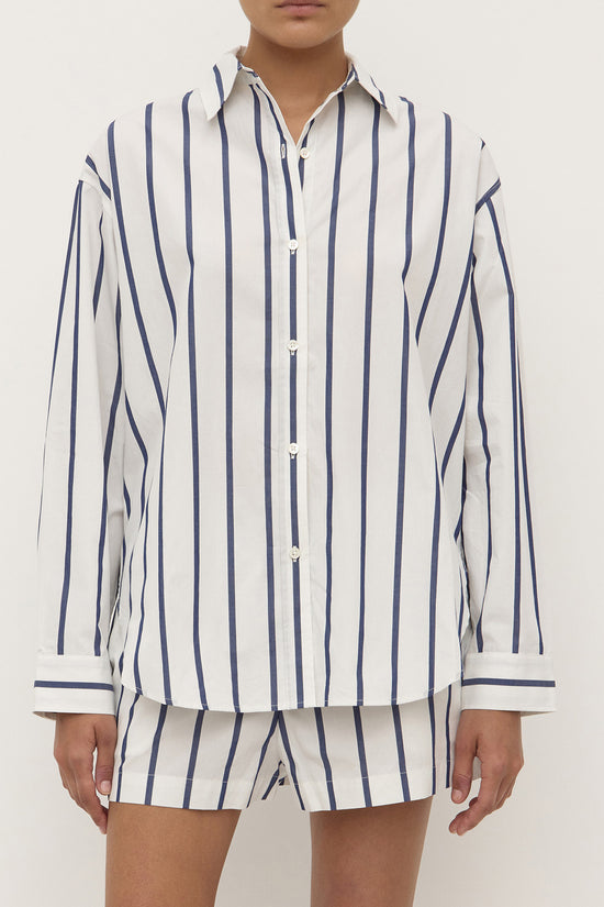 Nara Stripe Shirt | White/ True Navy