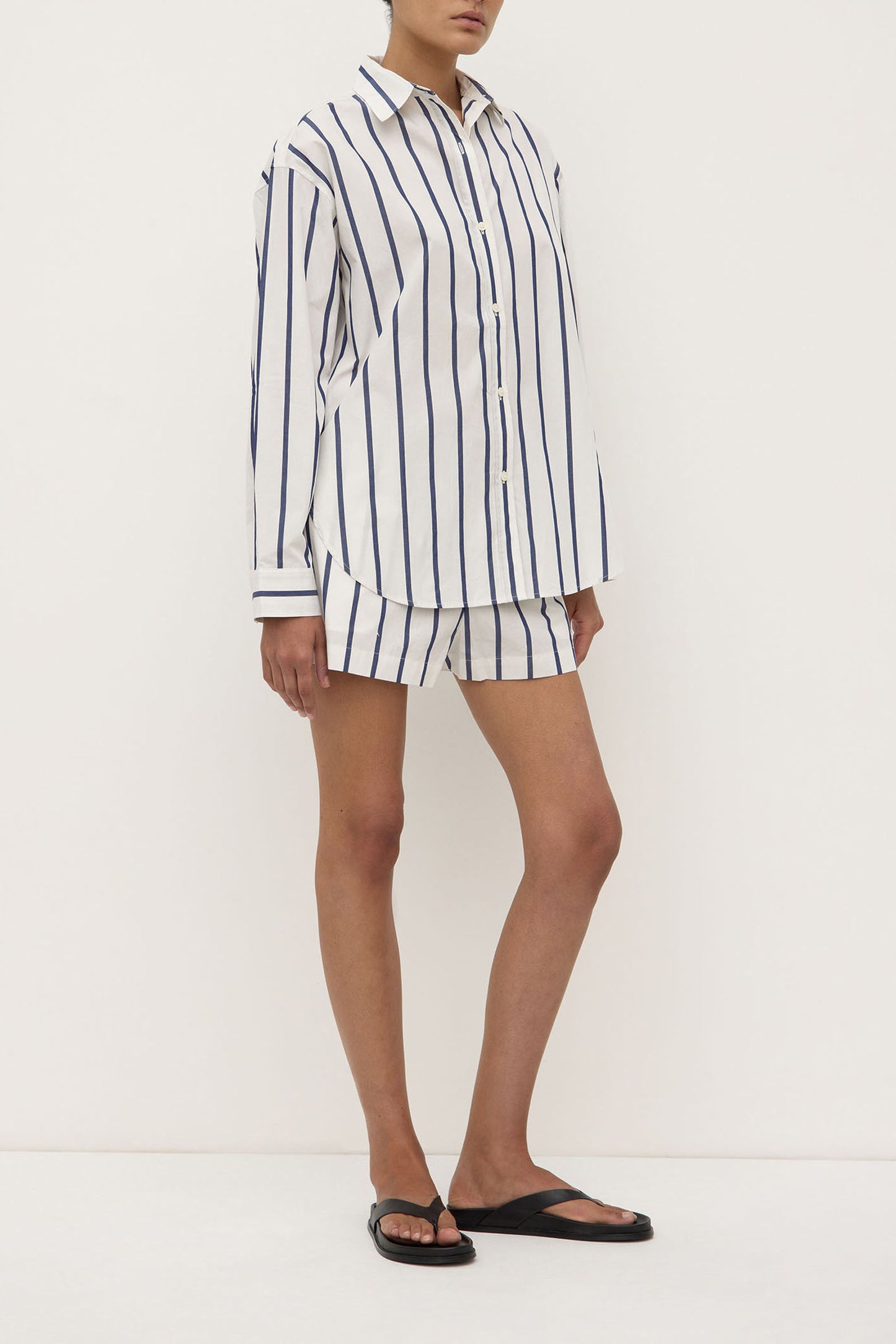 Nara Stripe Shirt | White/ True Navy